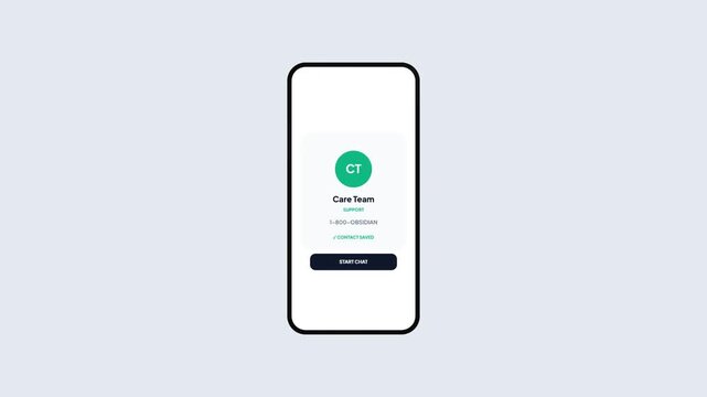 Customer Support Contact Saving Interface with Green Success Confirmation Screen