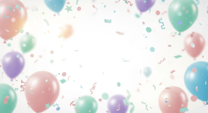 Colorful balloons and confetti celebration.