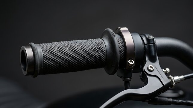 Close-up of a motorcycle handlebar with throttle and brake lever