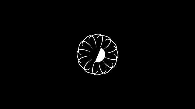 Unique white half moon shape with radiating dash lines contracting on green screen chroma key background minimalist motion graphics for creative transitions high quality loopable 4k footage.