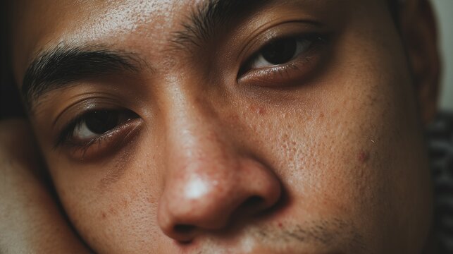 Southeast Asian model half face portrait with visible acne scars