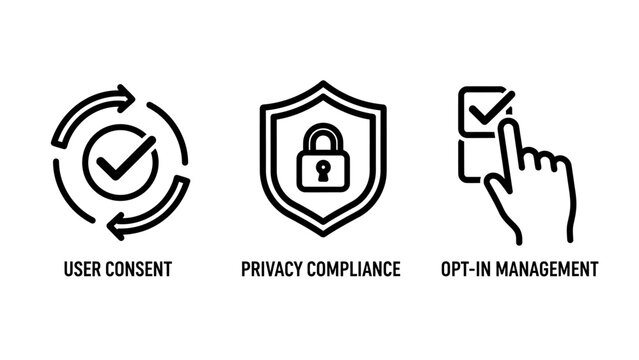 User consent privacy compliance opt-in management outline icons set with opt in data protection line art compliance management security checkmark regulation protection confidential interface