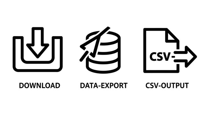 Data export icons: download CSV output with download transfer database document information management exchange application business illustration minimalist background software