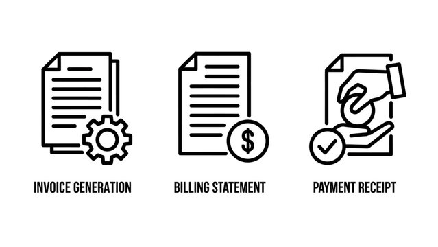 Invoice generation billing statement and payment receipt accounting icons with accounting statement document business minimalist currency transaction administration commerce management