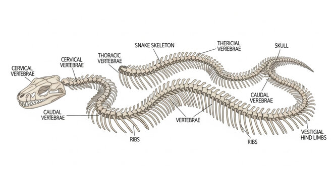 Detailed illustration of a snake skeleton with labels.