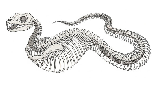 Detailed illustration of a snake skeleton on a white background.