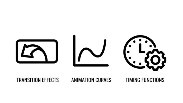 Effects curves and timing functions icons set digital editing and software development concepts transition effects animation curves video editing motion graphics user interface user experience