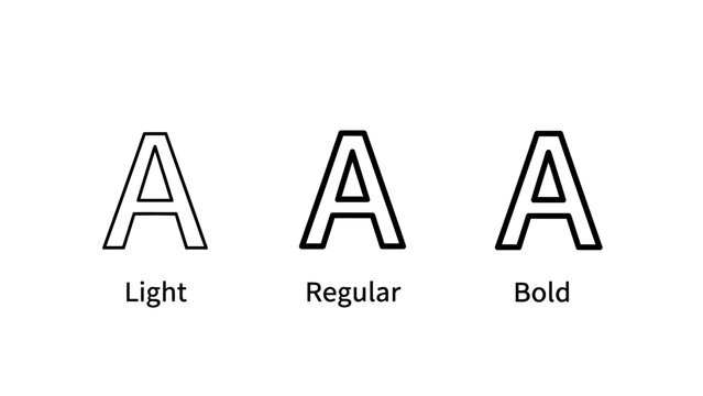 Typography weight comparison icon set showing light regular bold font styles typography alphabet typeface typesetting comparison character formatting branding identity creative