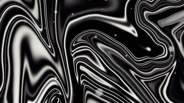 Black and white abstract illustration with swirling patterns and shiny effects