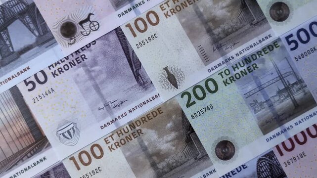 Money, currency of Denmark, Danish krone banknotes of various denominations. Denmark, Danish money as a financial background for your design