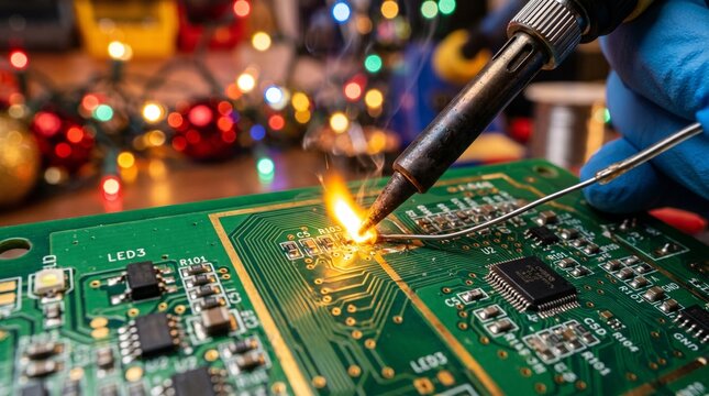 Soldering Electronic Circuit Board - Close-up of Technician Repairing Hardware