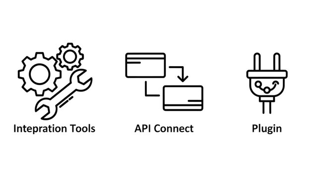Set of technology line icons for software integration tools with gears and wrench api connect interface digital plugin connection integration software technology connection interface