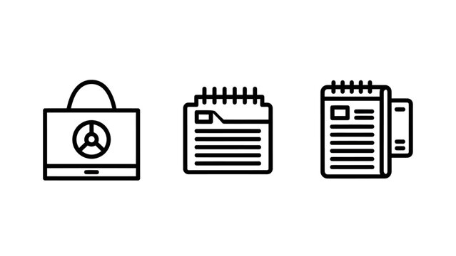 Safety lockdown and administrative logbook icons with lockdown notebook security emergency protection information documents planning management business stationery registration protocol