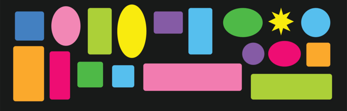Collection of colorful geometric shapes on a black background with geometric