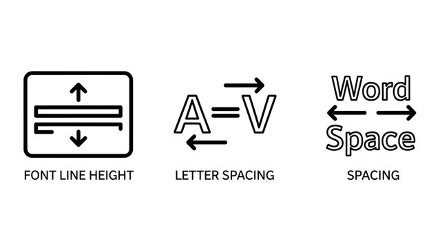 Typography and font formatting icons for line height letter spacing and word spacing with typography formatting interface software character measurement adjustment document publishing