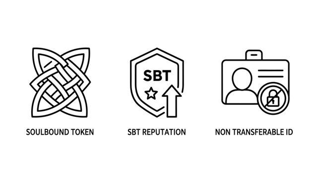 Set of blockchain and digital identity concept icons including soulbound token reputation non transferable id soulbound blockchain identity reputation security cryptocurrency ownership