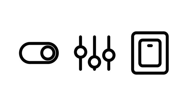 Set of UI control and settings icons for digital interfaces with settings interface adjustment configuration graphics software preferences technology elements simplified minimalist function