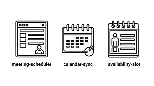 Meeting scheduler and calendar synchronization icons for professional time management with scheduler calendar availability appointment management planning scheduling business organizer