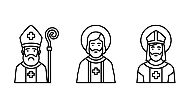 Christian clergy and religious leaders icon set with religion christianity spiritual religious catholic theology vestments blessing ministry cathedral tradition devotion christian