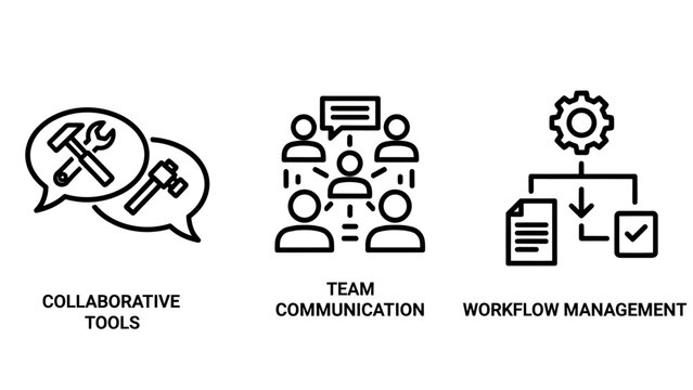 Collaborative team communication and workflow icons with collaboration communication workflow management cooperation business productivity planning coordination corporate organization