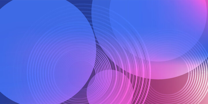 Seamless Vibrant Blue and Pink Vector Background Featuring Overlapping Transparent Circles and Fine Concentric Line Patterns. Modern Digital Art Design.