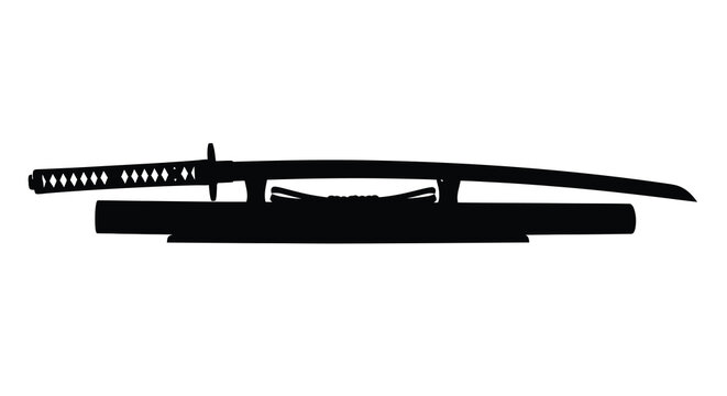 Japanese katana sword with stand black silhouette