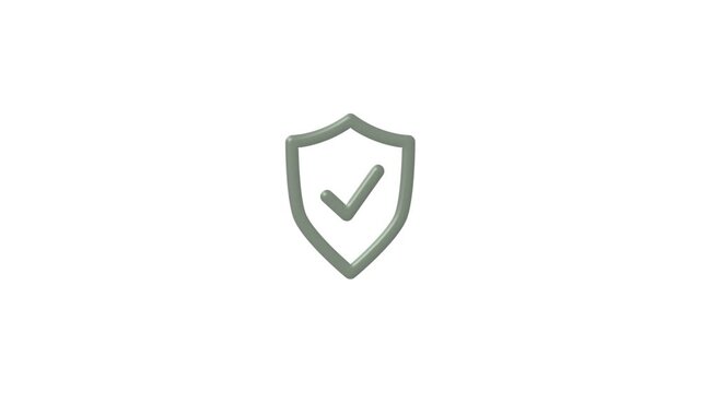 Clean matte finish shield asset with check sign for digital authentication and approval. 4k 25fps