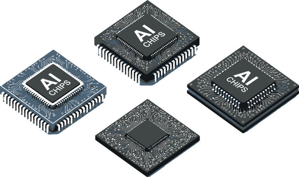 Four ai chips on a white background