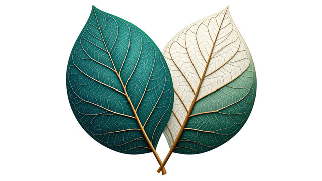 Leaf icon with two leaves featuring intricate vein patterns on a white background