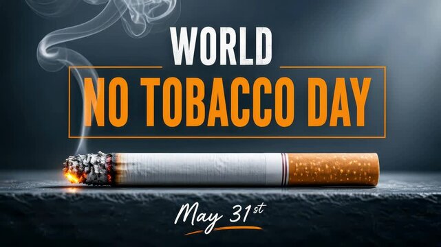 World No Tobacco Day banner on May 31st with smoldering cigarette and smoke, awareness campaign for lung cancer pneumonia and asthma prevention, respiratory health and eco air pollution concept