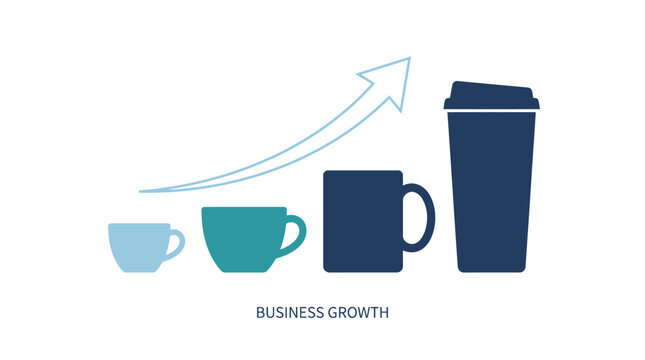 Visualizing Business Growth and Expansion A Progressive Chart with Increasing Cup Sizes Symbolizing Rising Success and Market Development