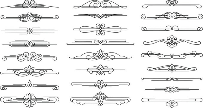 Set of vintage calligraphic dividers and decorative elements isolated on white background