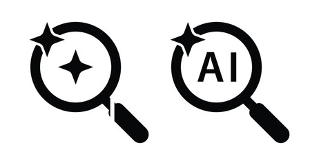Search icon. featuring magic sparkle star symbols. magnifying glass loupe symbol, vector illustration © Emon Stock