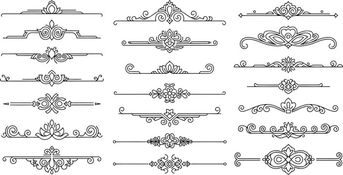 Set of decorative dividers and borders, vintage calligraphic elements for design, isolated on white background