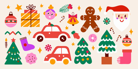 Obraz premium christmas illustrations with santa claus gingerbread and festive decorations
