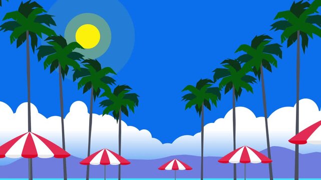 summer beach vacation palm trees umbrellas 2d animation motion graphics video 