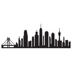 Fototapeta premium Urban Skyline Silhouette with Bridge Illustration