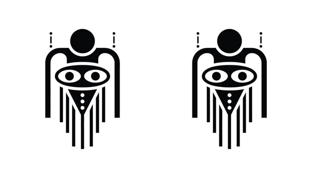 Abstract tribal figure icon featuring geometric patterns and fringe elements in minimalist vector style for modern design