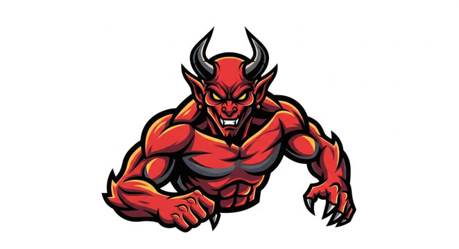 Fierce Red Devil Monster with Horns and Claws.