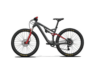 Fototapeta premium Modern full suspension mountain bicycle, designed for off-road adventures, featuring a robust frame and advanced suspension system for optimal performance on challenging terrains