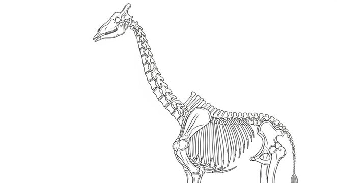Giraffe skeleton illustration made of abstract shapes and lines.