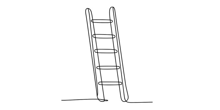 Simple black line drawing of a ladder leaning Vector, illustration