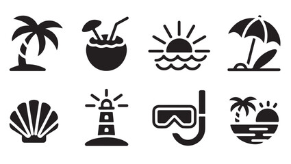 Summer vacation icon set, simple vector illustration of travel and leisure symbols. © MD.RAHIM