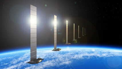 Artist Depiction (3d illustration) of the a starlink satellite train in orbit. © Raymond