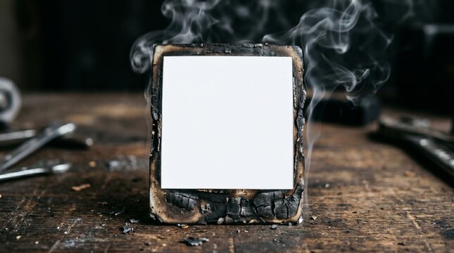 Burnt Polaroid Photo Frame with Blank Center Mockup