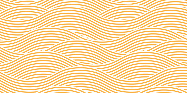 Yellow instant noodle, pasta and spaghetti texture with geometric wavy lines. Ramen, pasta vector pattern. Background abstract food illustration