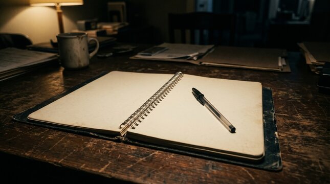 notebook and pen on wood