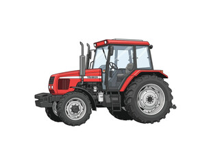 Fototapeta premium Red tractor illustration on a white background, perfect for agricultural and industrial themes, modern design, powerful machine for fieldwork and heavy-duty tasks