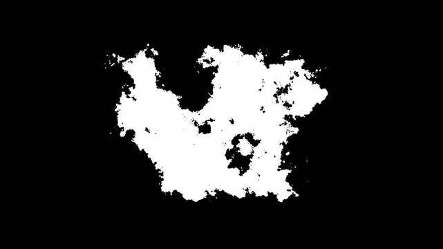 Ink blot transition, black paint spreading from center with watercolor leak flow and splatter effects on black background, 4k abstract motion graphics