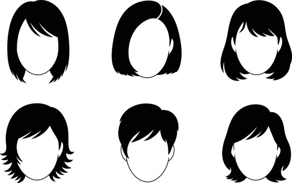Six different hairstyles for women and men head silhouettes